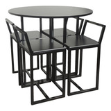 Mesa Redonda Jantar Prime Compacta Madeira 4 Cadeiras Preta