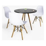 Mesa Redonda Preta 70cm Mdf E Três Cadeiras Estilo Eiffel