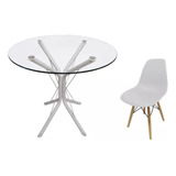 Mesa Vidro Redonda 70cm Base Ana 1 Cadeira Eiffel