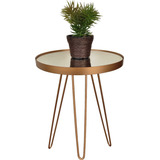 Mesinha Decorativa De Canto Dourada E Espelho Redonda 60cm