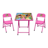 Mesinha Infantil C  Duas Cadeiras Açomix   Rosa princesas Cor Rosa