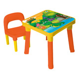 Mesinha Infantil Com Cadeira Turma Do Dino 0490 Monte Libano Cor Laranja amarelo