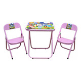 Mesinha Infantil Dobrável Conjunto 2 Cadeiras Aço Até 40 Kg Cor Rosa circo
