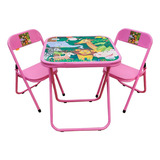 Mesinha Infantil Dobrável Conjunto 2 Cadeiras Aço Até 40 Kg Cor Rosa Floresta zoologico