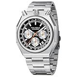 MF MINI FOCUS Relógios Masculinos Exclusivos -cronógrafo-à Prova D-água-luminoso-calendário-24 Horas- Relógios Masculinos Com Pulseira De Aço Inoxidável De Rosto Grande- Preto-prata