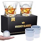 Mfacoy Conjunto De 4 Copos De Uísque à Moda Antiga 2 Copos De Cristal Bourbon 2 Moldes Redondos Grandes De Bolas De Gelo 325 Ml Vidro Com Caixa De Presente Utensílios De Bar Para Coquetel Escocês 