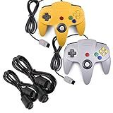 Miadore Pacote Com 2 Controladores Clássicos N64 -Amarelo-cinza- Pacote Com 2 Pacotes De Cabo De Extensão De Controlador N64 De 6 Pés
