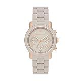 Michael Kors Relógio Feminino Runway Com Cronógrafo Em Tom De Ouro Rosa E Pulseira De Silicone Bege Trigo (modelo: Mk7386), Bege Trigo E Ouro Rosa
