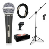 Microfone Arcano Renius 8 Xlr Cachimbo Maleta 1 Pedestal