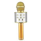 Microfone Bluetooth Sem Fio Karaoke Porta Usb Alto Falante Embutido Dourado