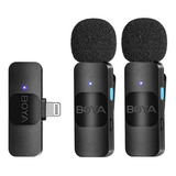 Microfone Boya By V2 Sem Fio 2 4g Lapela Compatível Com Dispositivos Até O iPhone 14 Com Saída Lightning