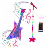Microfone Com Guitarra Infantil C Som E Luz Rock Show Top