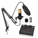 Microfone Condensador- Kit Microfone Condensador Com Placa De Som E Braço Articulado E Pop Filter Para Transmissão Ao Vivo- Podcast- Gravação De Audio