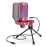 Microfone Condensador AmpliGame RGB USB Para Transmissão De Jogos Compatível Com Computador PS4 PS5 Para Podcasts TikTok Chat De Jogos Uso Doméstico Com Filtro Pop Suporte Aranha Vermelho