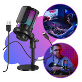 Microfone Condensador Rgb Led Alta Sensibilidade Usb Gamer Cor Preto