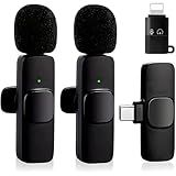 Microfone De Lapela Sem Fio Bluetooth Kit 2 Microfonones Abafamento De Ruído Até 10 Horas Tempo De Trabalho Compatível Com Camera- IPhone- Android- PC - Conexão Android E USB-C - Linha AGold Premium