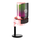 Microfone De Mesa Gamer Condensador Para Pc Luz Led Rgb Cor Rosa