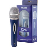 Microfone Dinâmico Vokal Kl 6 Com Fio Cardioide Chave On Off Azul Marinho