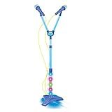 Microfone Duplo Com Pedestal Azul Rock Show DMToys