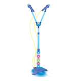 Microfone Duplo Infantil Amplificador Pedestal Luzes