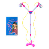 Microfone Duplo Infantil Karaokê Led Celular Claudia Leite