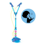 Microfone Duplo Infantil Pedestal Azul Ou