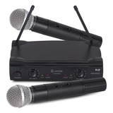 Microfone Duplo Profissional Sem Fio Karaoke Vhf Dinâmico