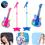 Microfone E Guitarra Infantil Musical Som Luzes Pedestal