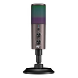 Microfone Gamer Usb Mesa Havit Gk61 Rgb Omnidirecional Preto