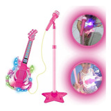 Microfone Infantil Com Guitarra E Pedestal Dm Toys Rosa