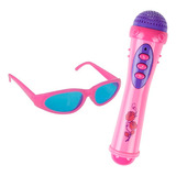 Microfone Infantil Com Óculos Rosa Luz E Som Menina Pop Star