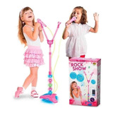 Microfone Infantil Duplo Com Pedestal Amplificador E Luzes