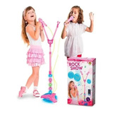 Microfone Infantil Duplo Pedestal Rosa Meninas Mp3 Luzes