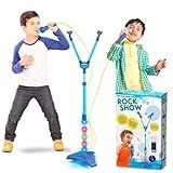 Microfone Infantil Duplo Pedestal Som Luz Menino Conecta Cel