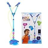 Microfone Infantil Karaokê Pedestal Ajustável Luz Som Azul