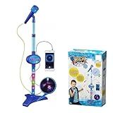 Microfone Karaokê Infantil Azul Com Luzes Pedestal Ajustável