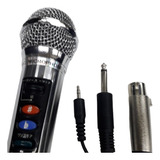 Microfone Karaokê Metal Fio Longo 5m Cabo P10 P2 Dinâmico