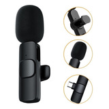 Microfone Lapela Sem Fio Android Usb c Celular Compat Cor Preto