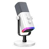Microfone Para Jogos FIFINE XLR USB Para Streaming De Podcasting Microfone RGB Para Computador PC Com Botão Ganho Conector Monitoramento Para Jogadores Para Gravação De Vídeo AM8 Branco