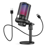 Microfone Pc Com Fio Profissional De Mesa Condensador Rgb