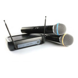Microfone Sem Fio Bivolt Duplo Lyco Vh02max mm 4 Pilhas Cor Preto
