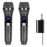 Microfone Sem Fio De Mão Duplo UHF Com Captação Dinâmica E Receptor P10 E P2 Profissional Karaoke Palestras Performance Wireless Modelo M87 Preto 