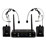 Microfone Sem Fio Duplo De Cabeça Uhf Soundrix Sd28 Bb Cor Preto