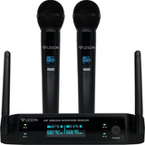 Microfone Sem Fio Duplo Leson Ls962 96 Canais Digital Profissional Multi frequência Cor Preto
