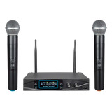 Microfone Sem Fio Duplo Profissional Dinamico Uhf Cardioide Cor Preto