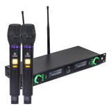 Microfone Sem Fio Duplo Profissional Uhf Com Base Receptora