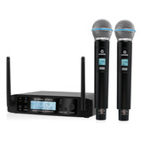 Microfone Sem Fio Duplo Profissional Uhf Karaokê 50m Digital