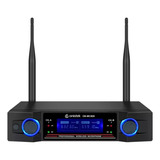 Microfone Sem Fio Duplo Uhf Hi Fi Dinamico Digital Onistek Cor Preto
