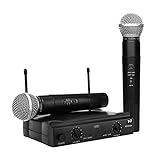 Microfone Sem Fio Karaoke Duplo VHF Microfone Dinamico Microfone De Mão Profissional