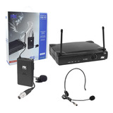 Microfone Uhf Headset Lapela Profissional 595 10mhz Pix Cor Preto